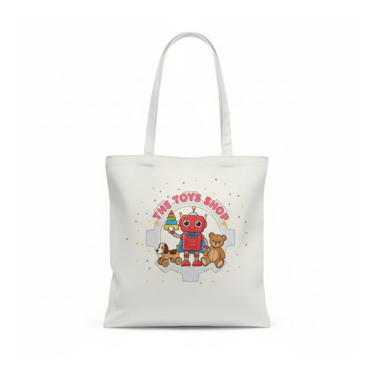 Toys Shop Canvas Tote Bag – White Cartoon Print