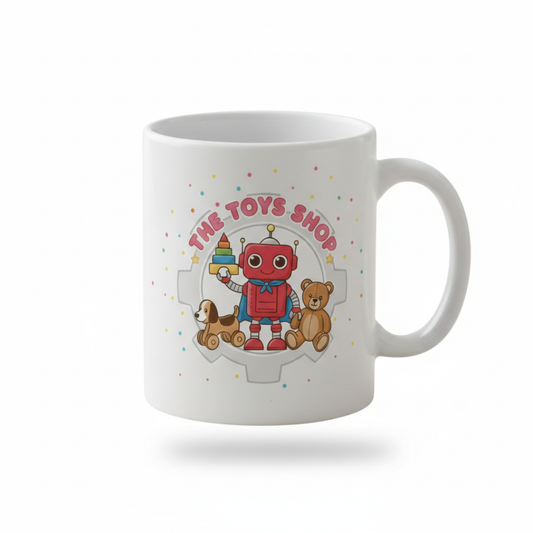 Toys Shop Ceramic Mug – White Cartoon Print